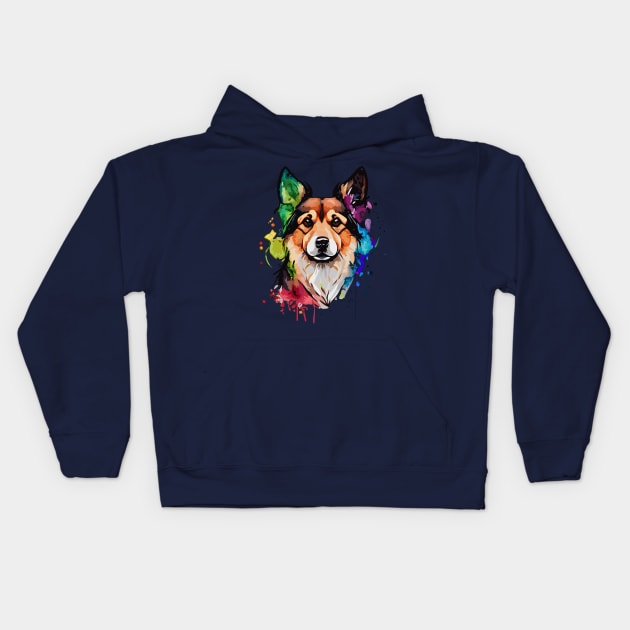 Colorful Dog Digital Watercolor Portrait Kids Hoodie by DestructoKitty